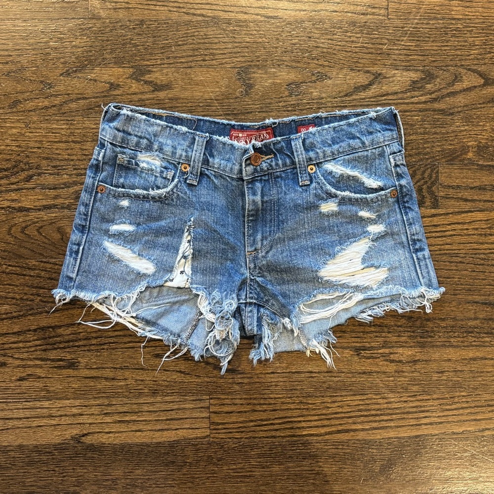 Lucky Brand Blue Distressed Jean Shorts Raw Hem